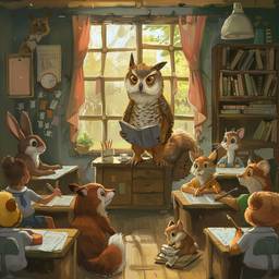 Cartoon animals studying limericks